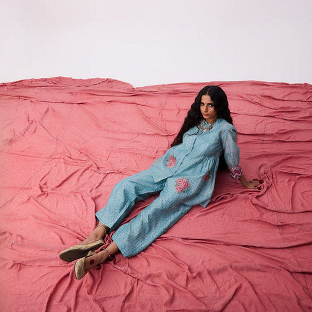 PANTS AND PAJAMAS Abhinaya Blue Printed Tunic