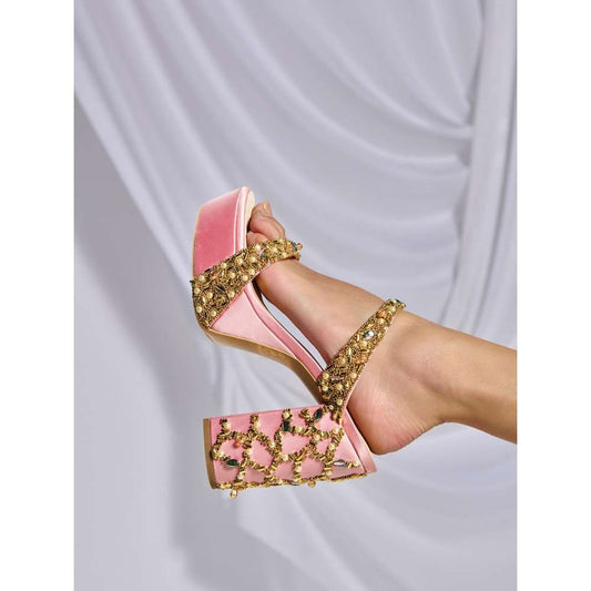 Papa Don't Preach by Shubhika Pink Tangled Block Heels