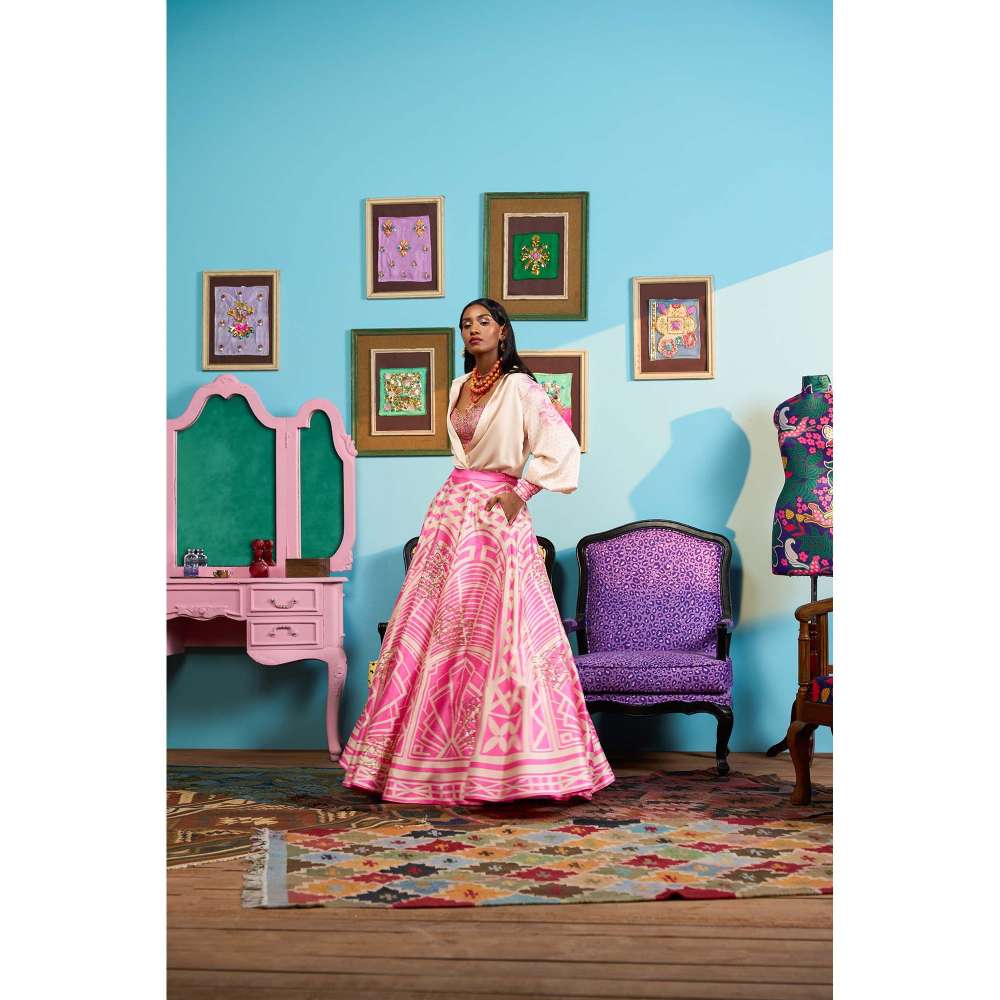 Papa Don't Preach by Shubhika Pink Fairy Floss Lehenga With Blouse And Jacket
