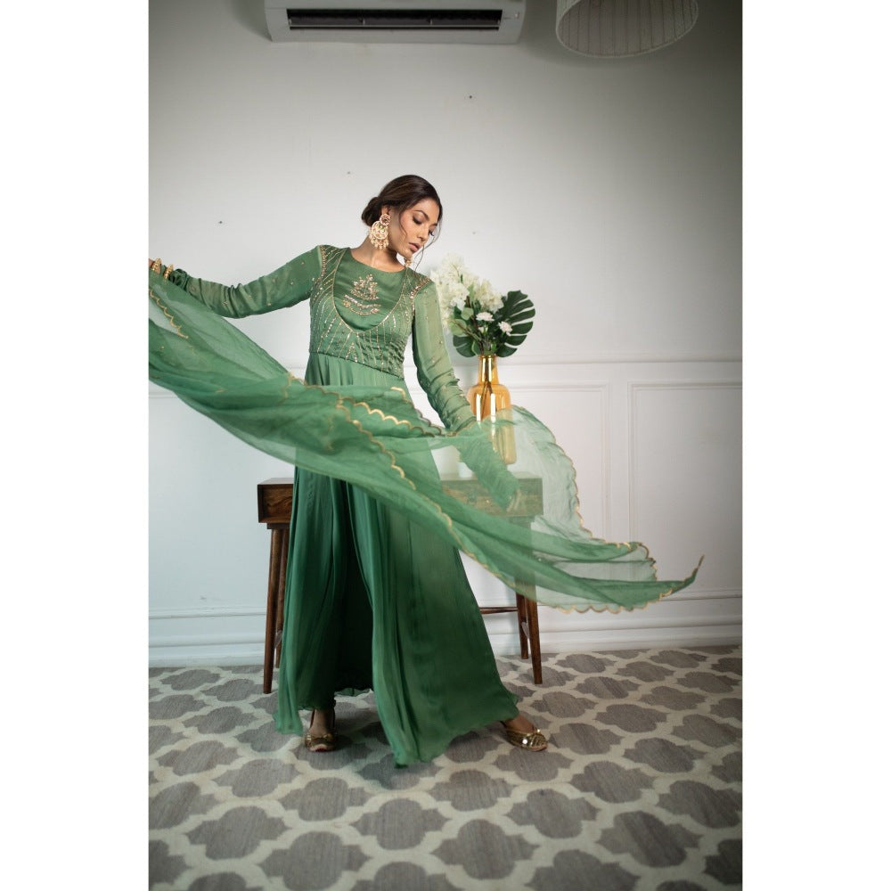 PARUL GANDHI Fresh Green Anarkali with Dupatta (Set of 2)