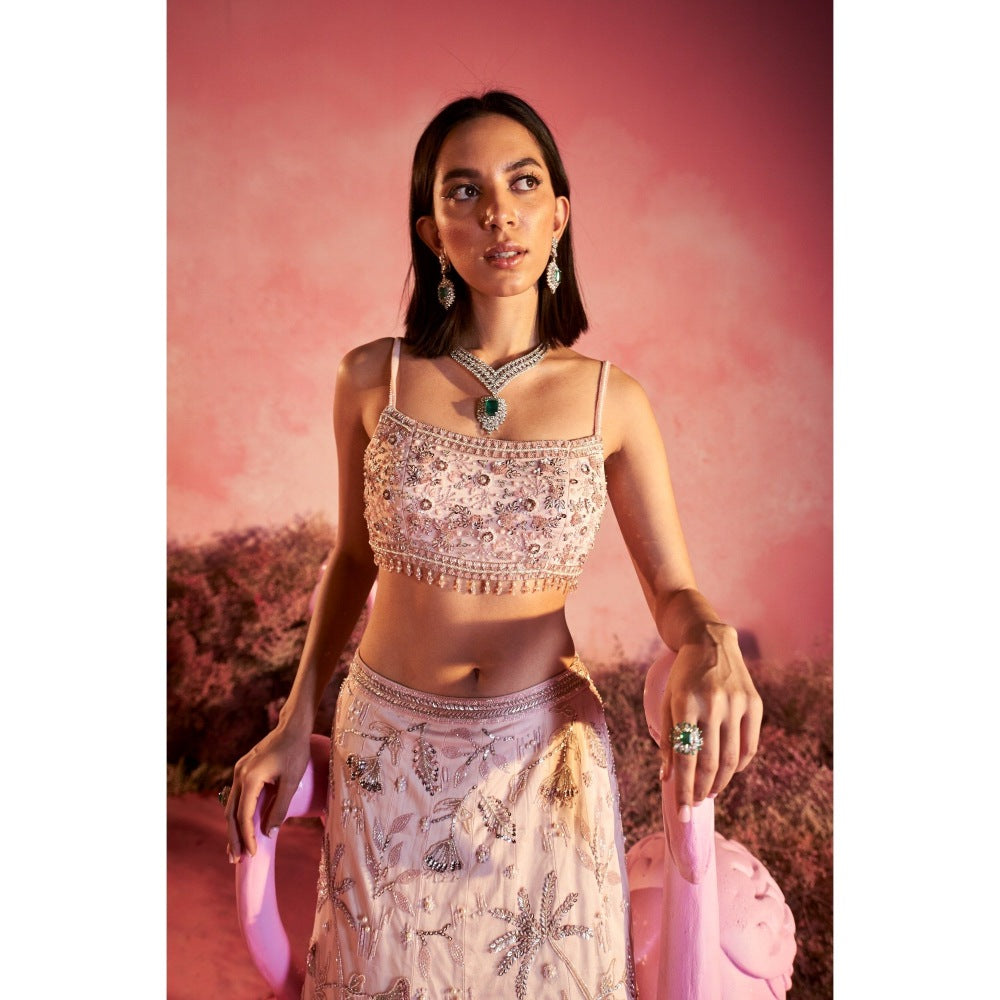PARUL GANDHI Flamingo Nude Pink Blouse with Lehenga & Dupatta (Set of 3)