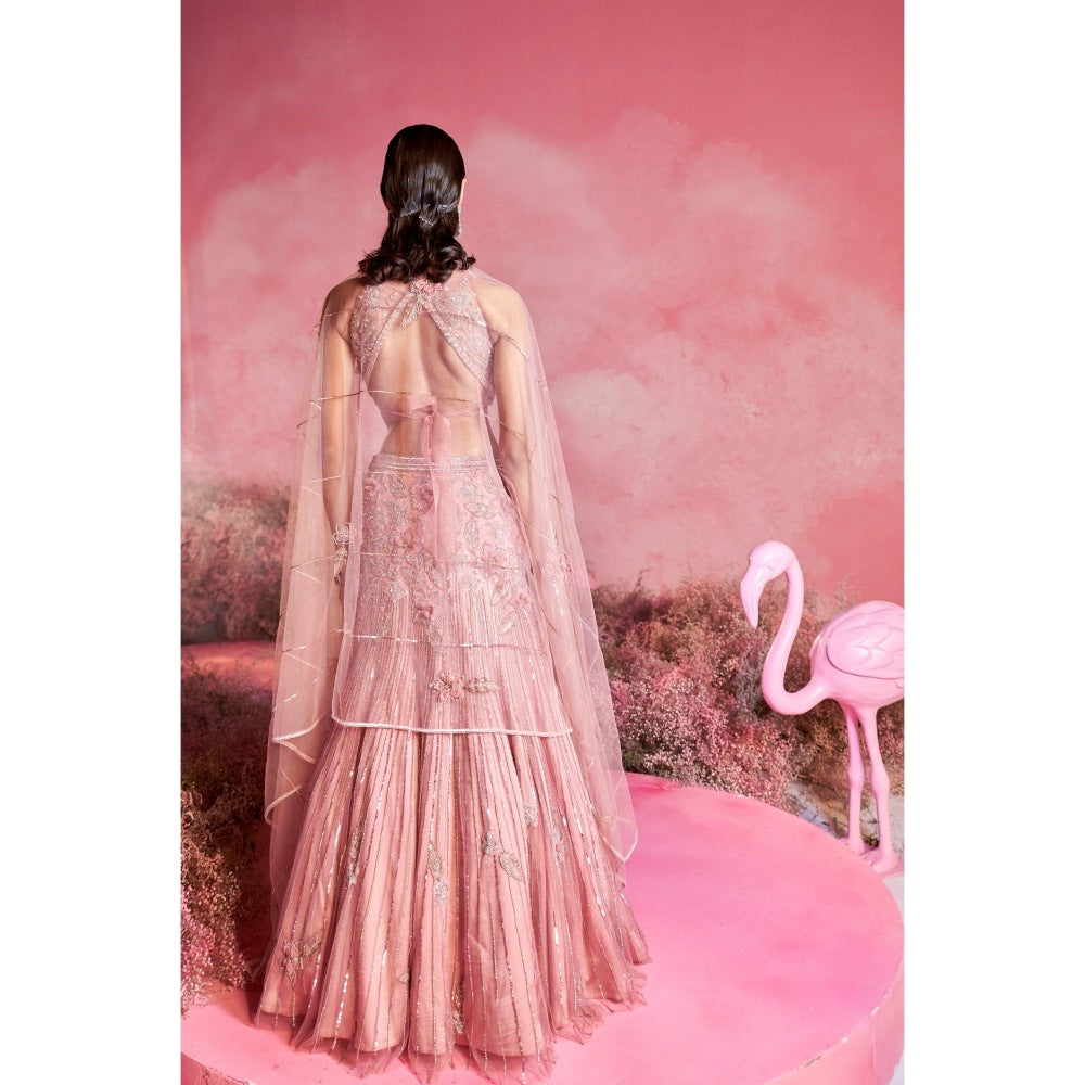 PARUL GANDHI Noor Pink Blouse with Lehenga & Dupatta (Set of 3)