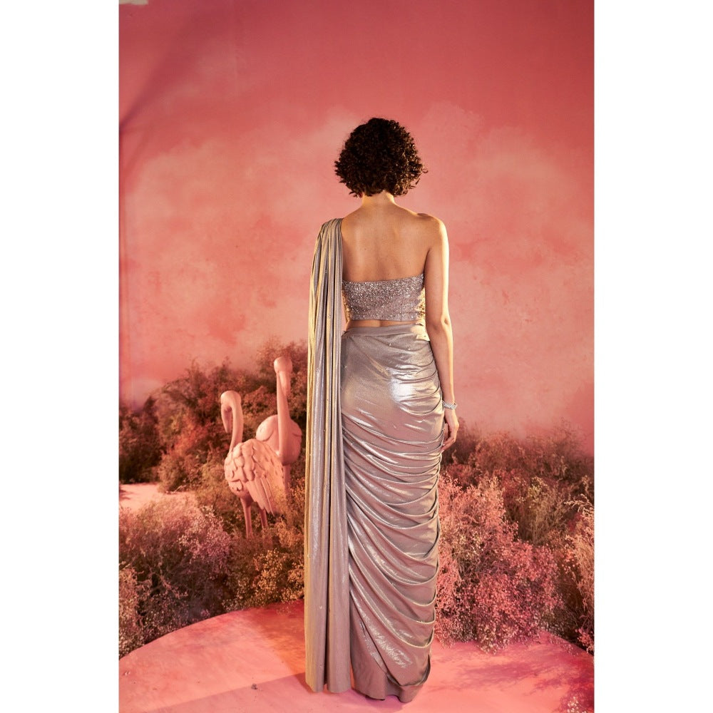 PARUL GANDHI Crystal Drape Saree with Stitched Blouse with Stitched