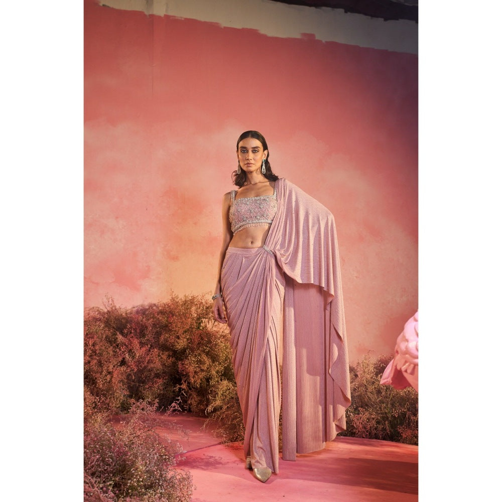 PARUL GANDHI Gulaab Drape Saree with Stitched Blouse & Belt