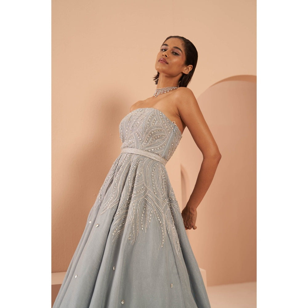 PARUL GANDHI Frozen Blue Crystal Gown