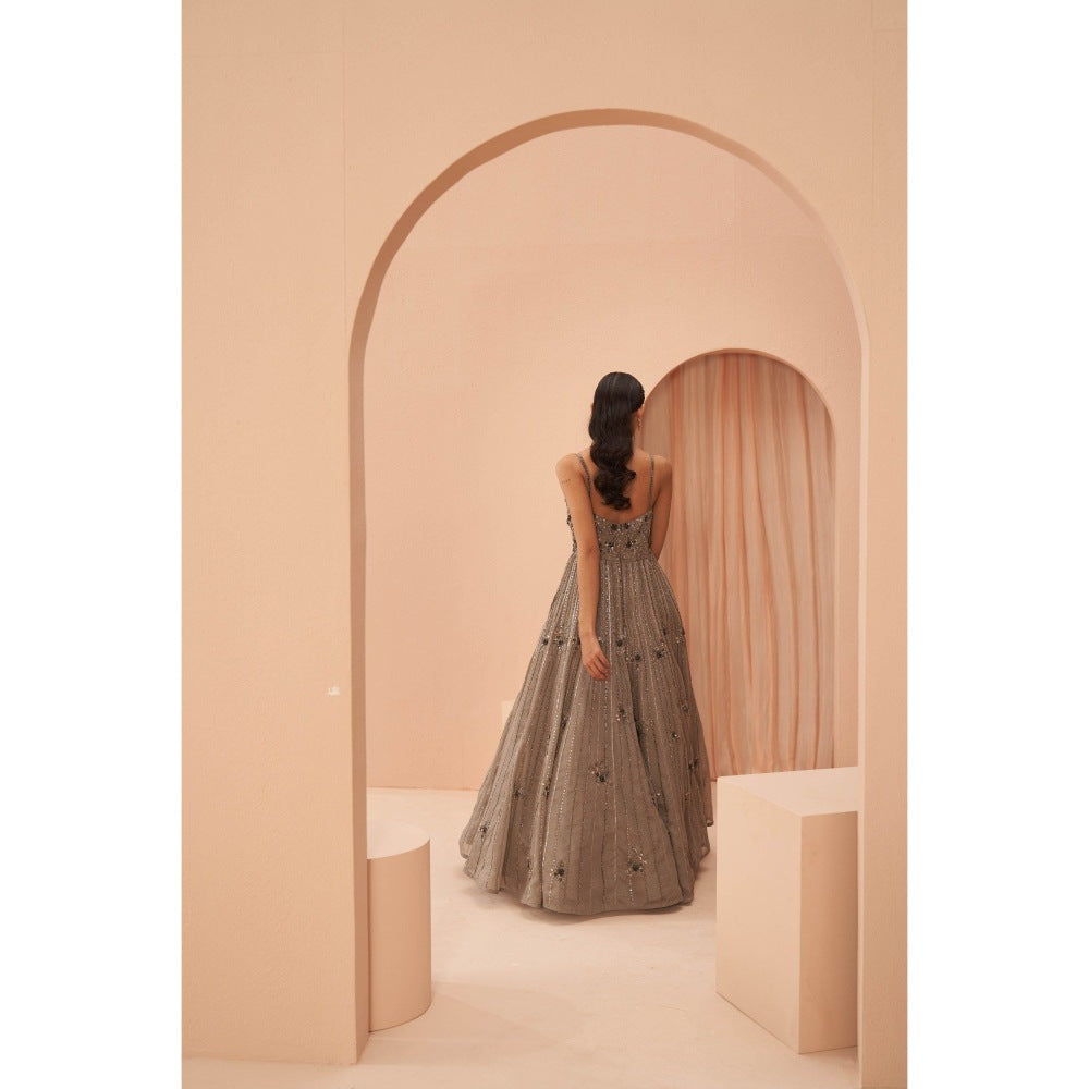 PARUL GANDHI Moonbeam Taupe Gown