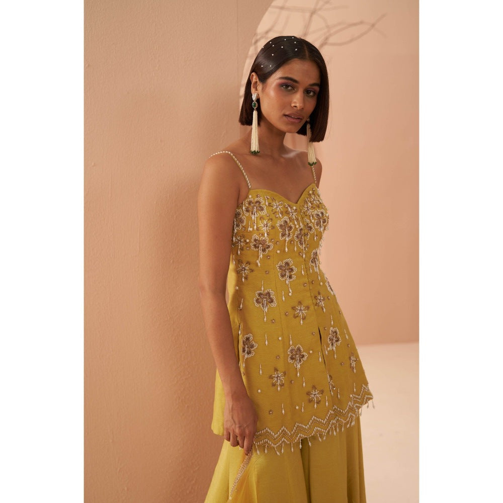 PARUL GANDHI Blaze Pearl Kurti with Sharara & Dupatta (Set of 3)