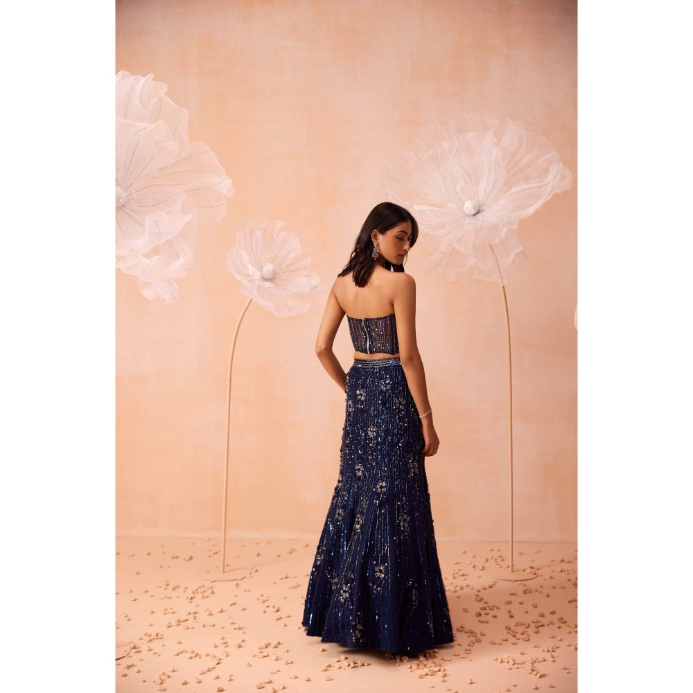 PARUL GANDHI Blue Stardust Lehenga With Blouse And Dupatta (Set of 2)