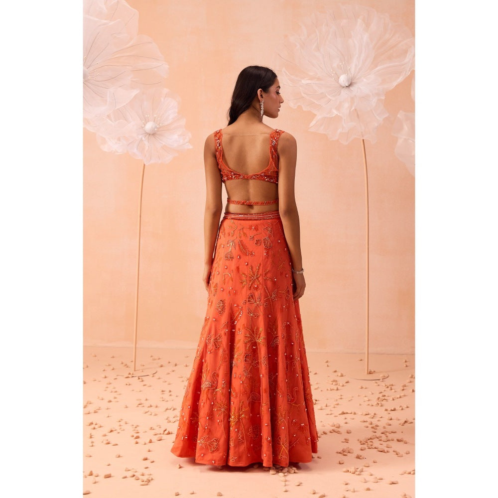 PARUL GANDHI Candy Orange Lehenga With Blouse And Dupatta (Set of 3)