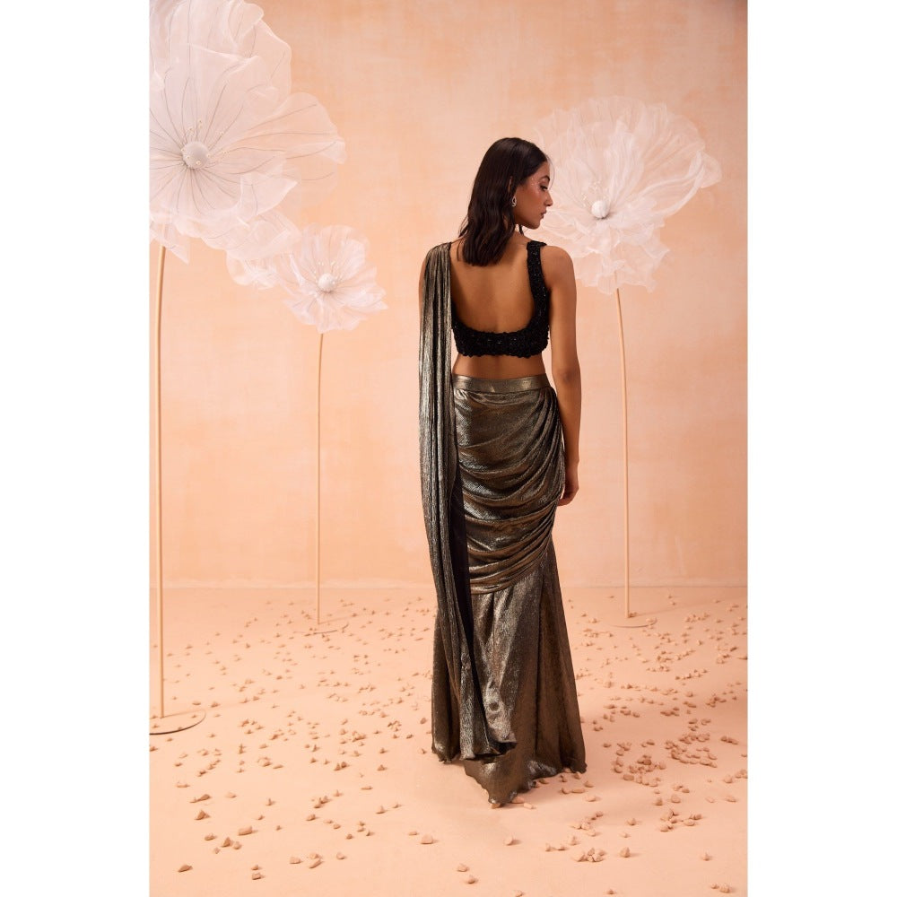 PARUL GANDHI Grey Nirwana Pre Draped Saree with Stitched Blouse