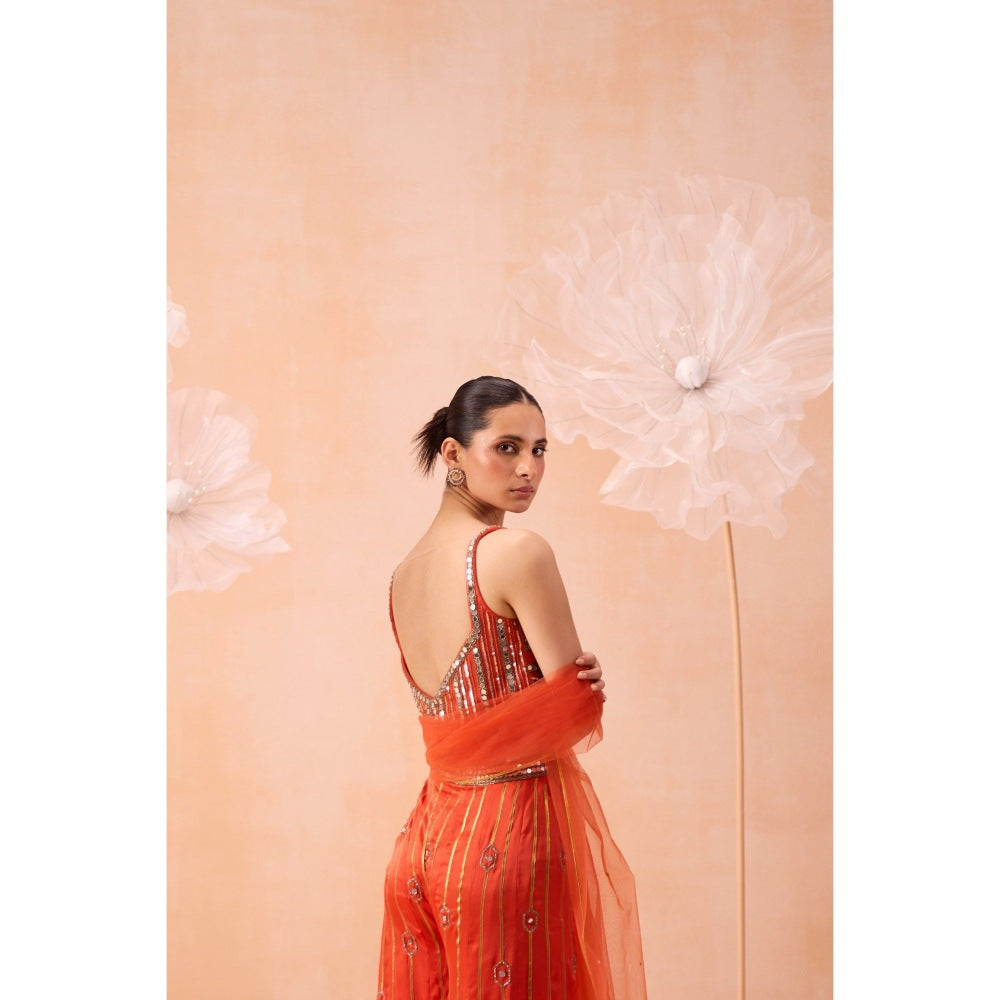PARUL GANDHI Candy Orange Blouse With Sharara And Dupatta (Set of 3)