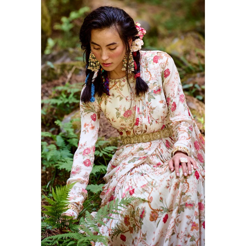 Paulmi & Harsh Floral Print Anarkali with embroidered Yoke (Set of 2)