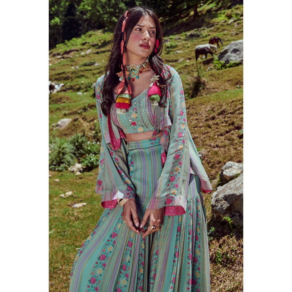 Paulmi & Harsh Tea Pot Blue Short Jacket (Set of 3)