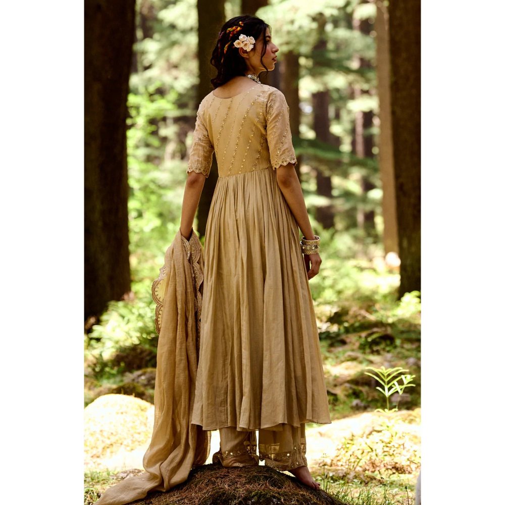 Paulmi & Harsh Beige Anarkali with Scallop Pants & Dupatta (Set of 3)