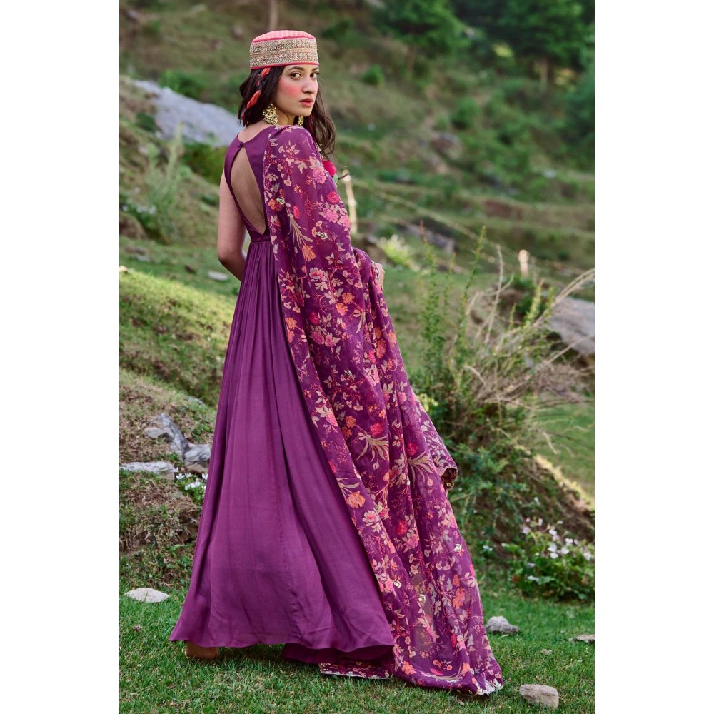 Paulmi & Harsh Grape Anarkali with Floral Dupatta (Set of 2)