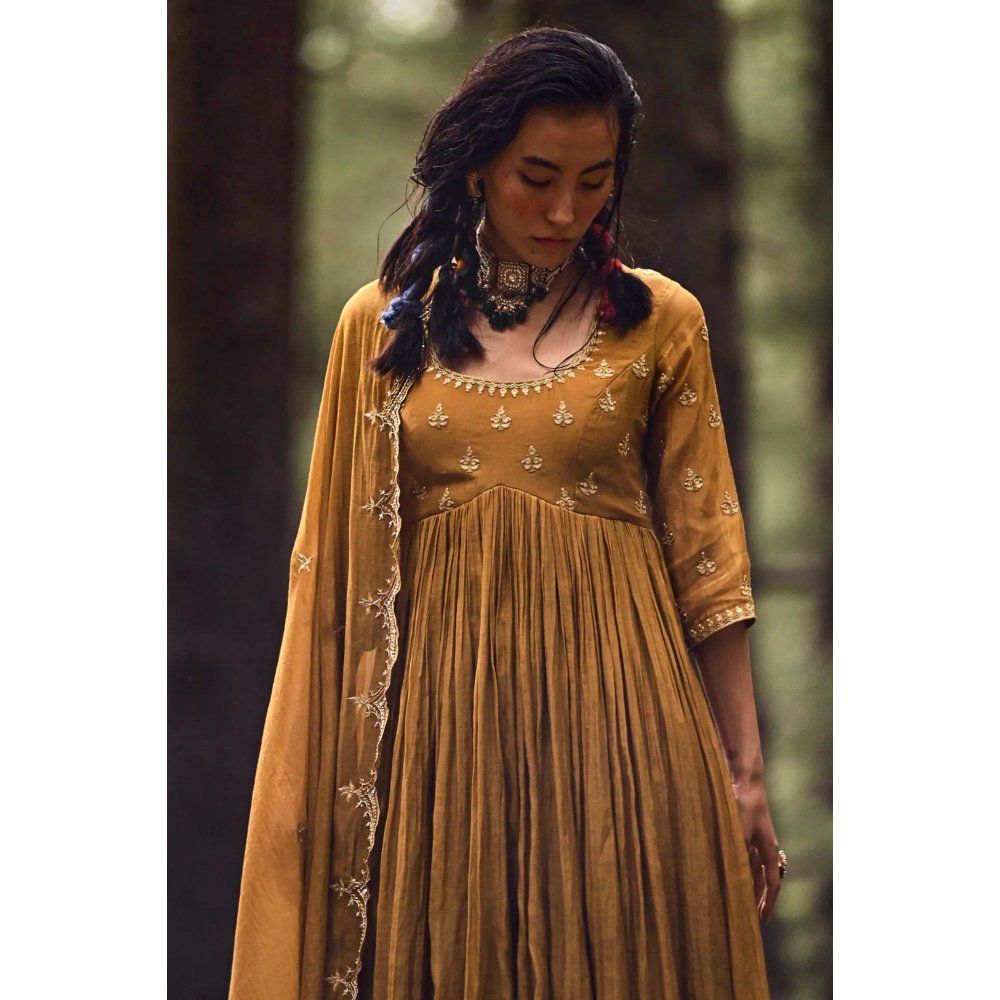 Paulmi & Harsh 20 Kali Ochre Yellow Anarkali (Set of 3)