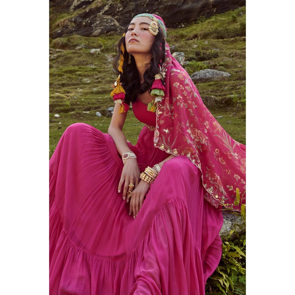 Paulmi & Harsh Pink three layered Anarkali Dress (Set of 3)