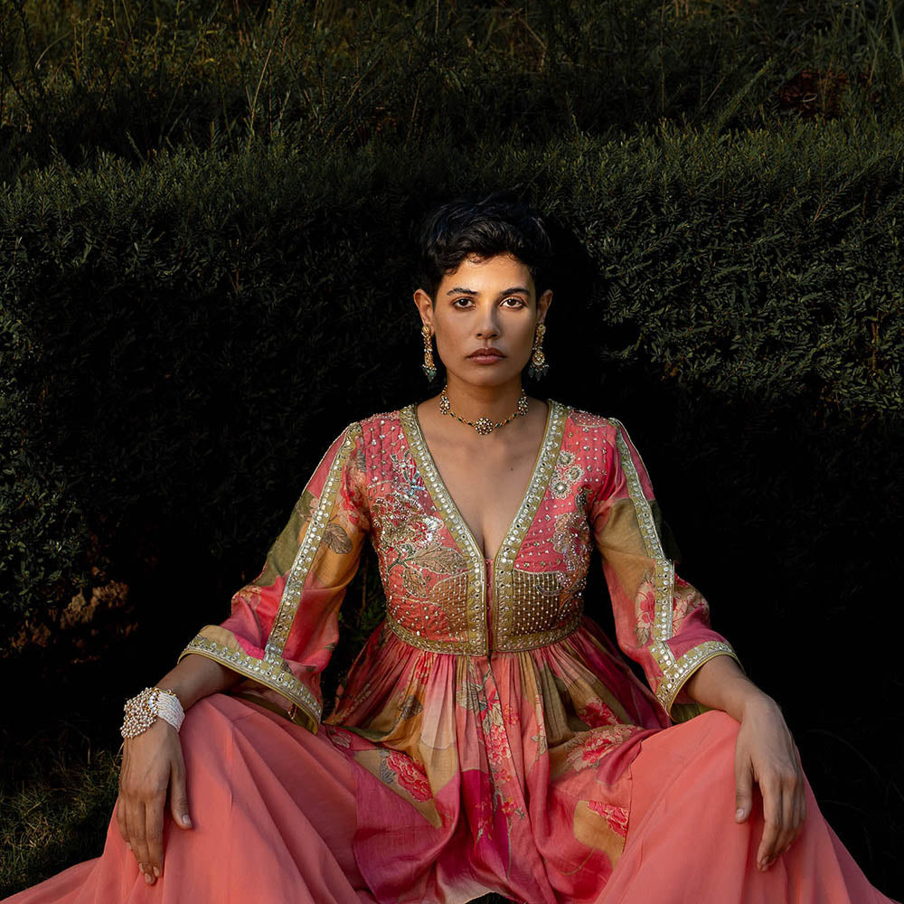 Paulmi & Harsh Hint Of Blush Nasha Print Palazzo (Set of 2)