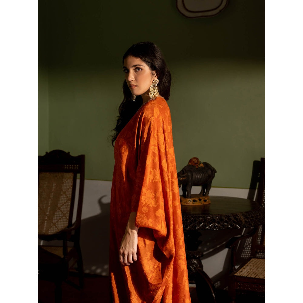 Paulmi & Harsh Burnt Orange Self Woven Kaftan