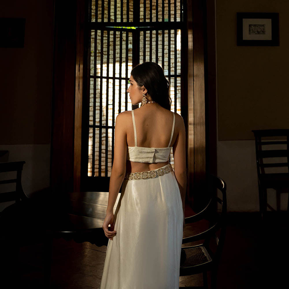 Paulmi & Harsh Ivory Self Woven Jacket (Set of 4)