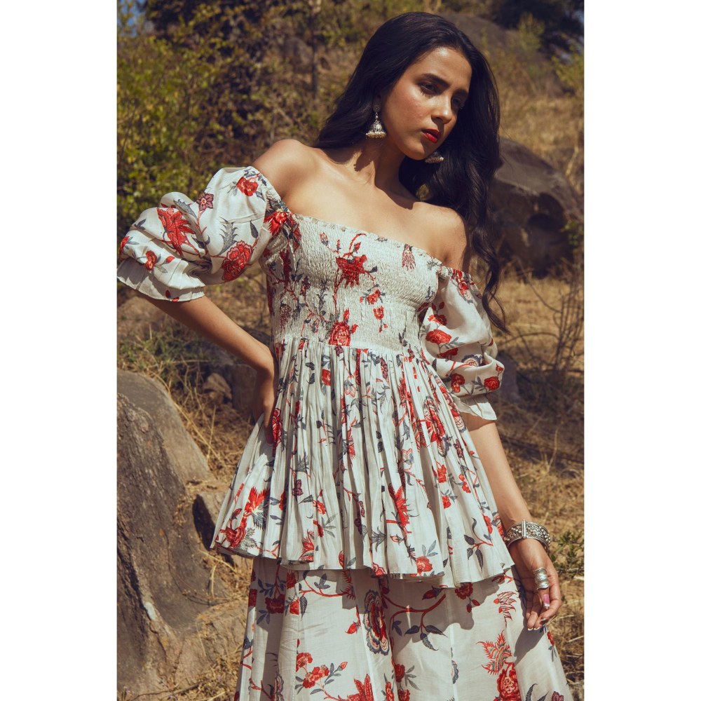 Paulmi & Harsh Off White Aditi Rao Hydari In The Aveza Peplum Set