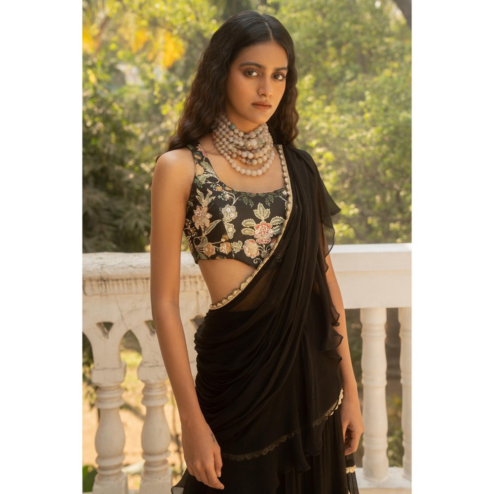 Paulmi & Harsh Black Pre Drape Saree with Stitched Blouse