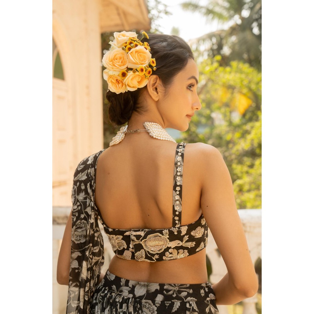 Paulmi & Harsh Black Pre Drape Saree with Stitched Blouse