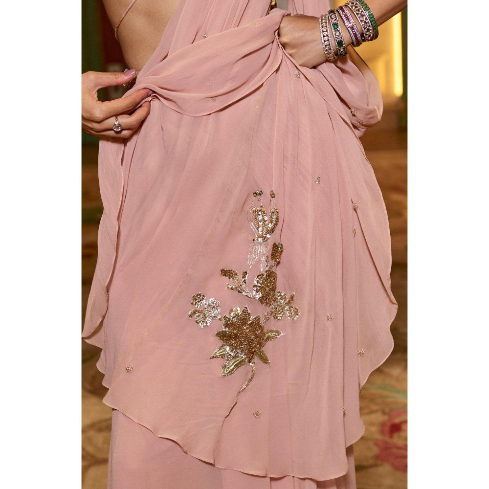 Paulmi & Harsh Pink Kaia Pre Drape Saree with Stitched Blouse and Belt
