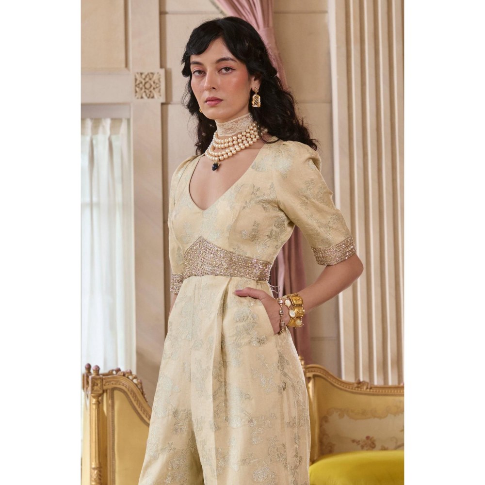 Paulmi & Harsh Ivory Allegra Embroidered Jumpsuit