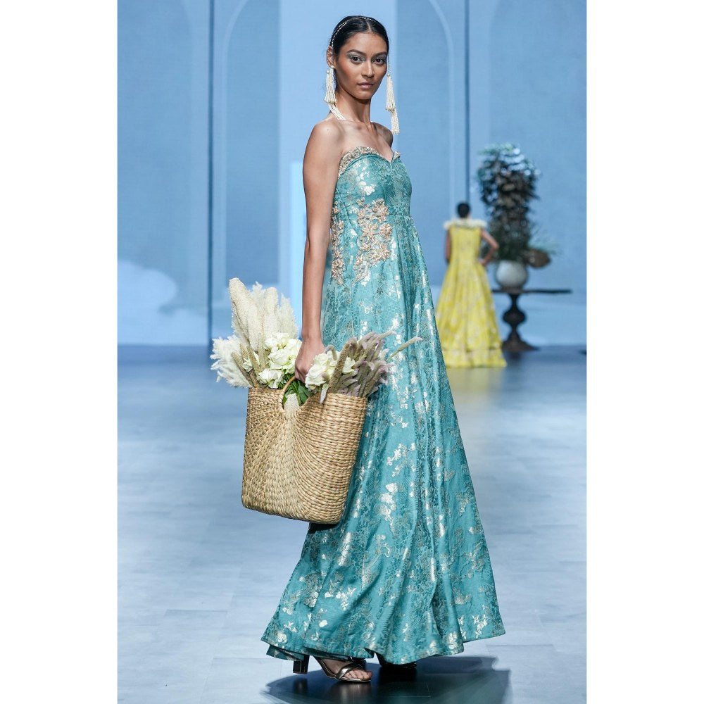 Paulmi & Harsh Blue Pearl Embroidered Jumpsuit