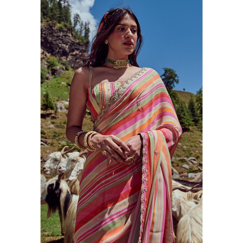 Paulmi & Harsh Nicola Multi-Color Saree with Stitched Blouse and Petticoat
