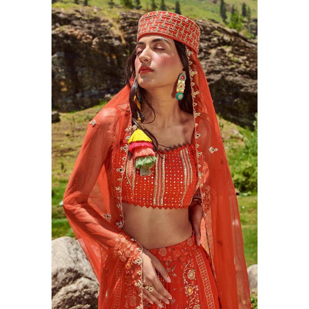 Paulmi & Harsh Amy Orange Lehenga with Stitched Blouse and Dupatta