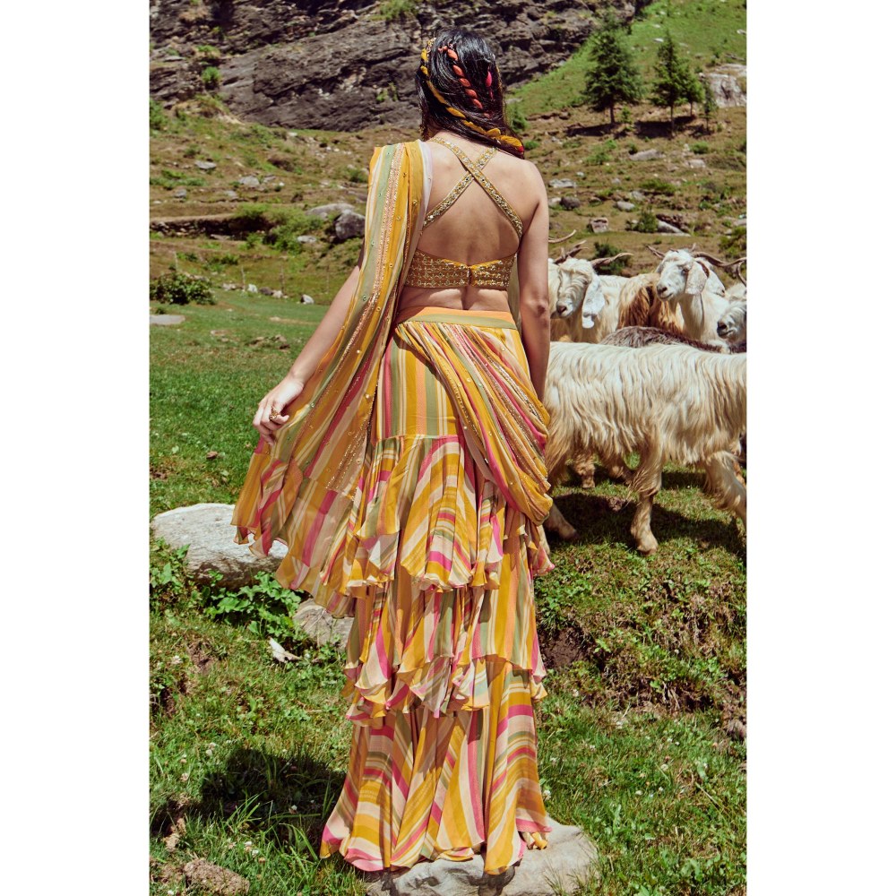Paulmi & Harsh Jessica Multi-Color Pre-Draped Saree with Stitched Blouse