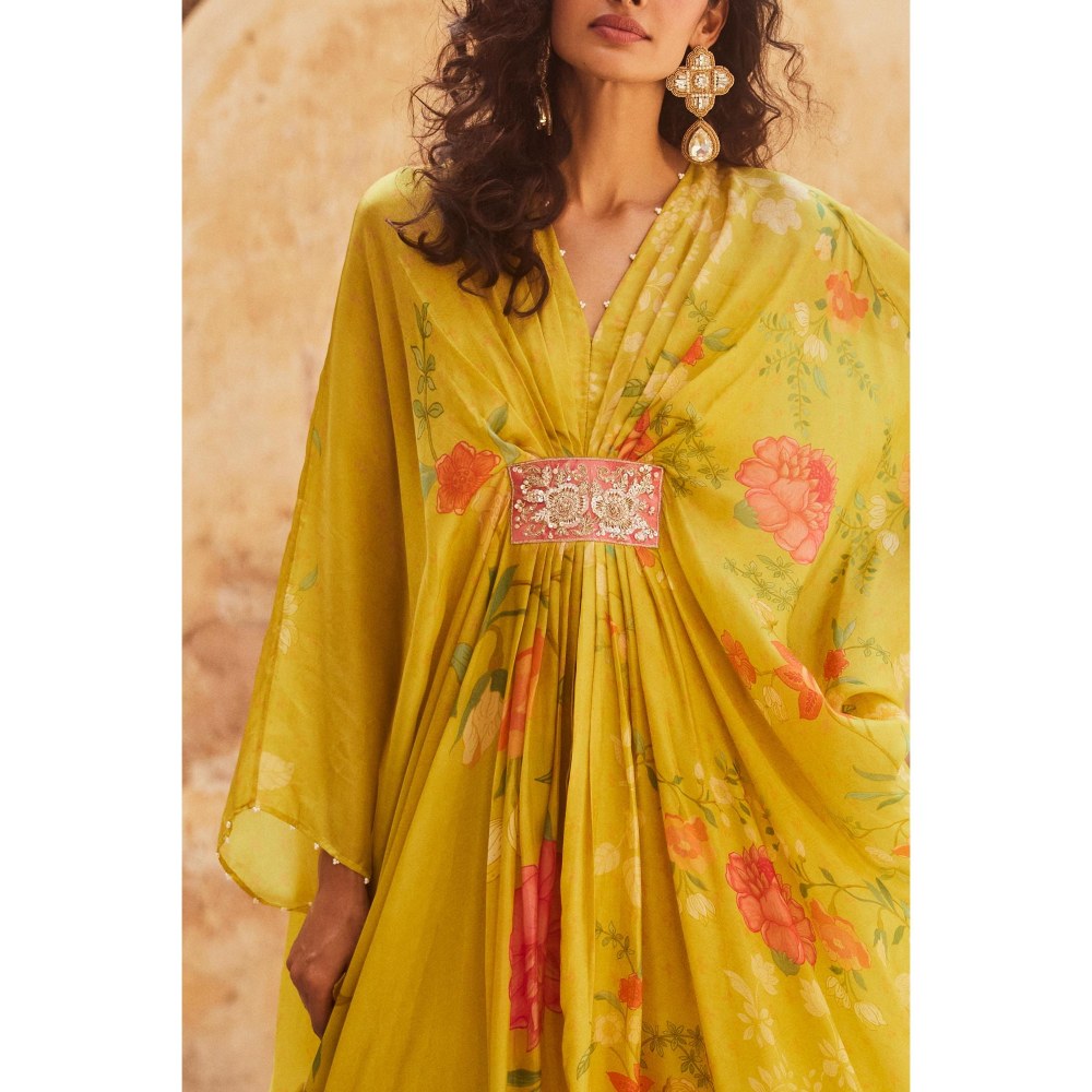 Paulmi & Harsh Green Hazel Kaftan Dress with Slip