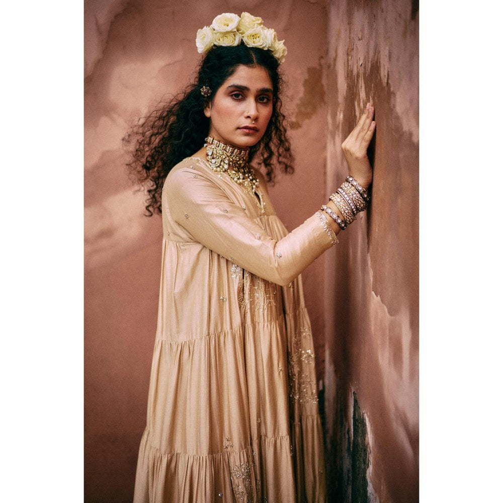 Paulmi & Harsh Beige Eloise Anarkali Dress