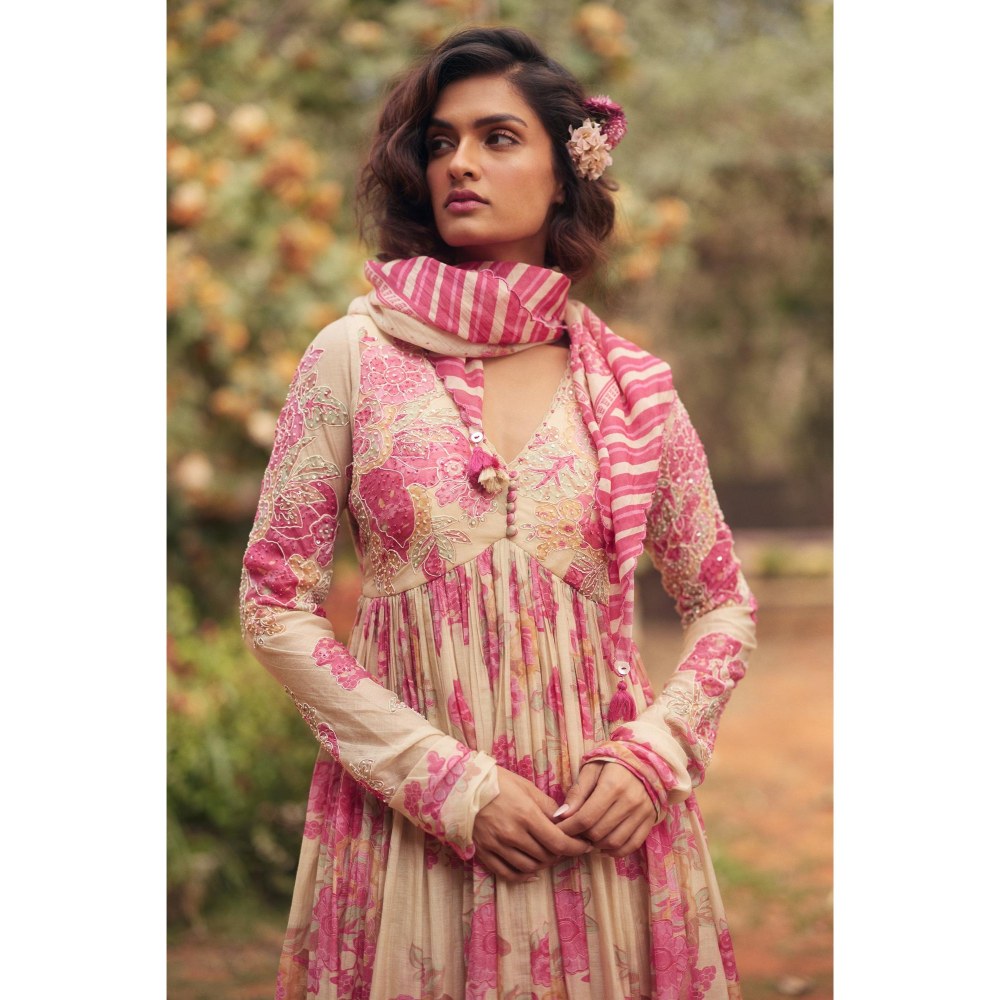 Paulmi & Harsh Pink Alice Maxi Anarkali Dress with Scarf