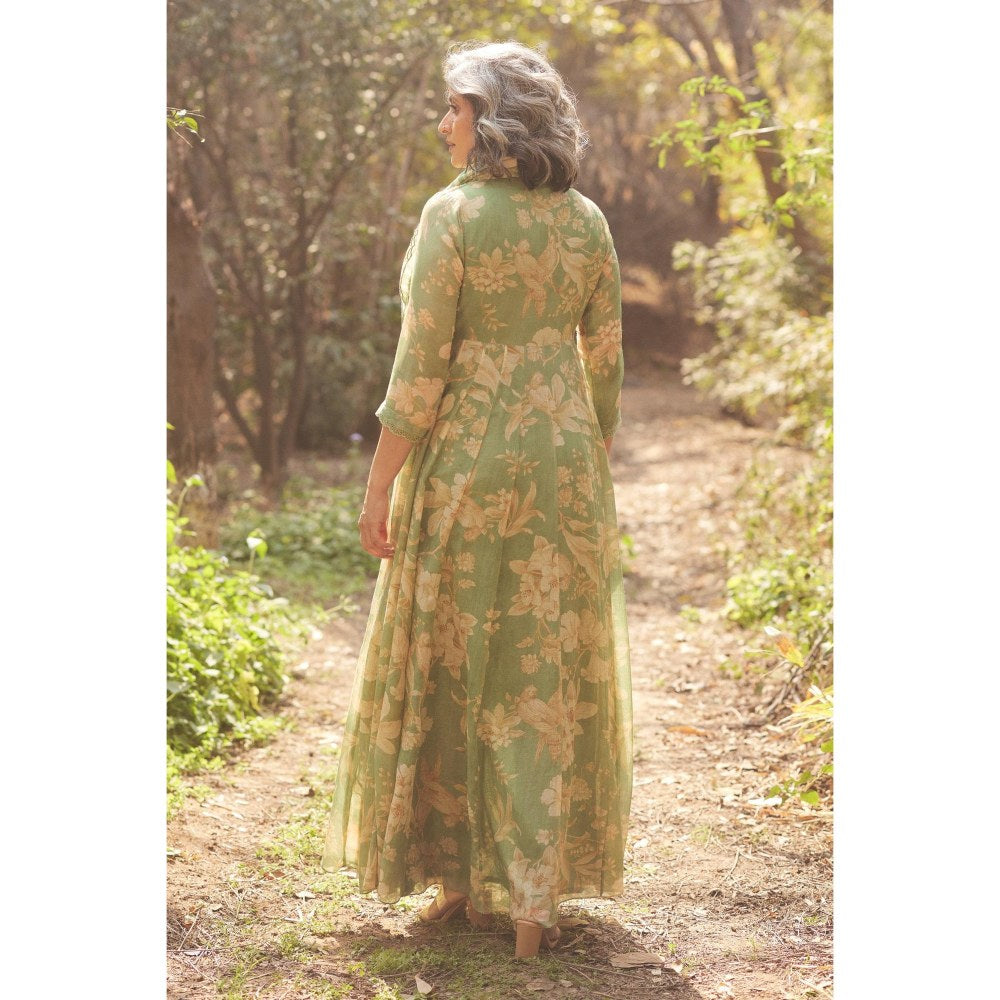 Paulmi & Harsh Green Fawn Anarkali Dress with Slip and Scarf