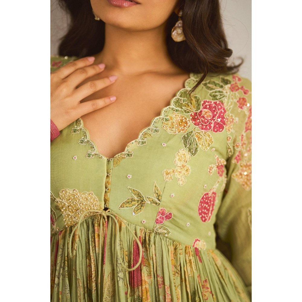 Paulmi & Harsh Olive Leah Peplum Top with Sharara