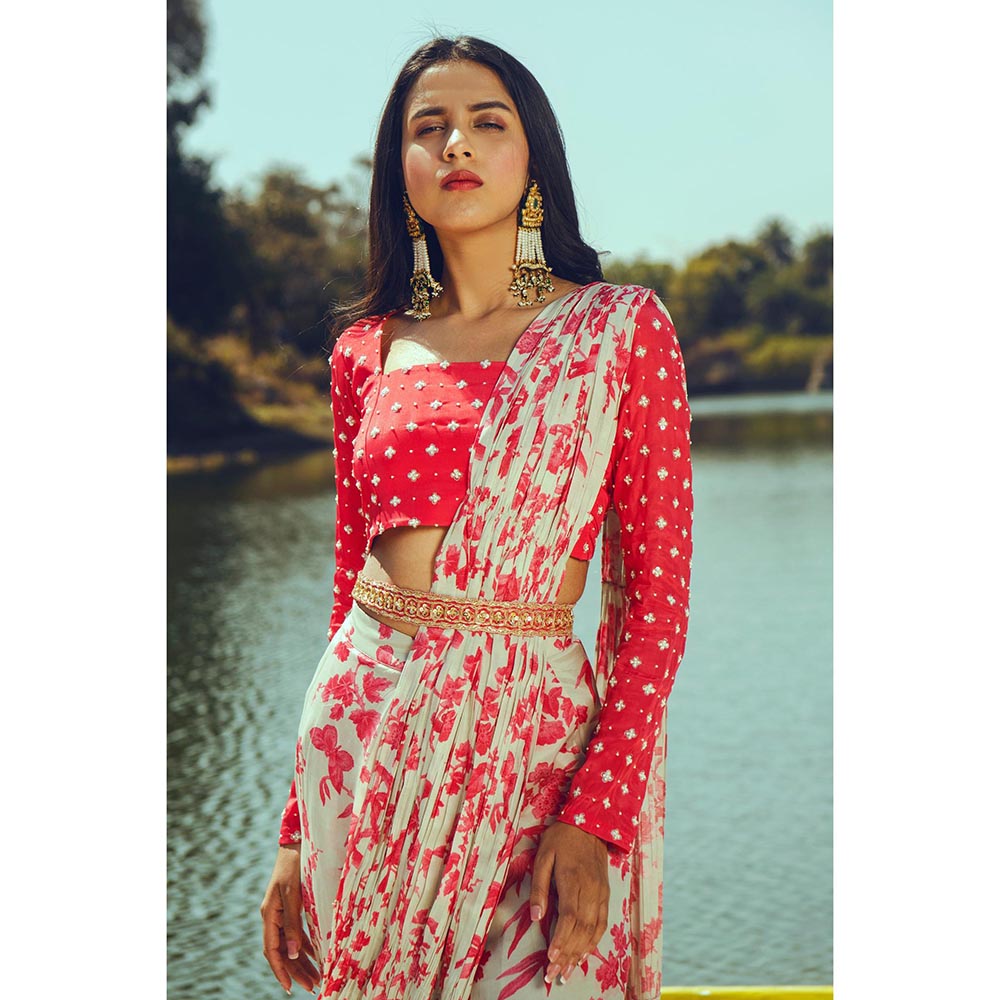 Paulmi & Harsh Lily Pink Pre-Draped Saree with Stitched Blouse and Belt