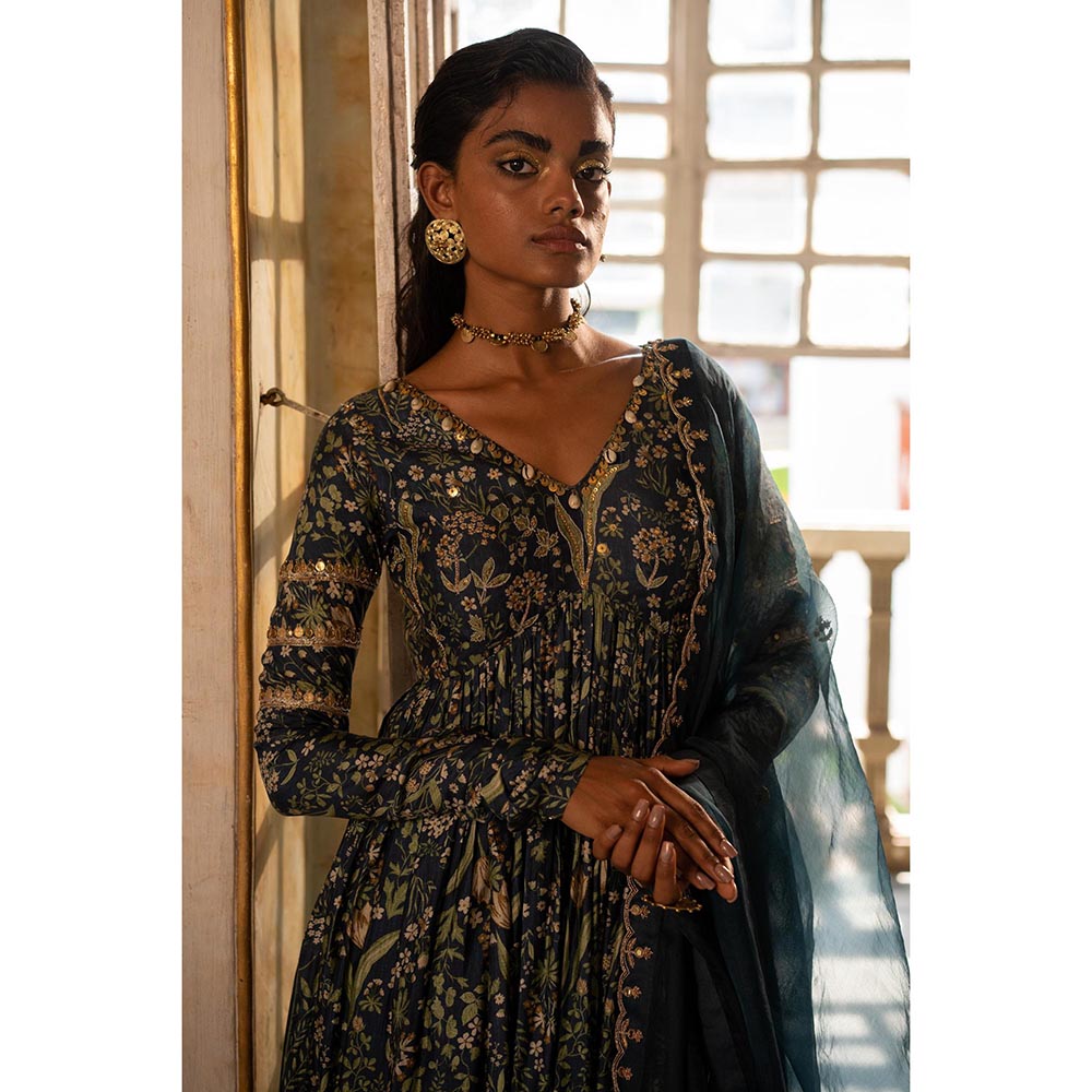 Paulmi & Harsh Navy Blue Mayra Anarkali Dress with Dupatta