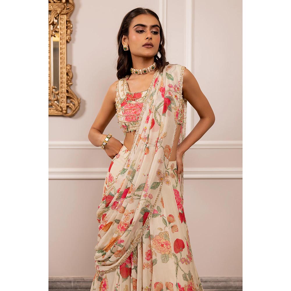 Paulmi & Harsh Kiara Off White Saree with Stitched Blouse