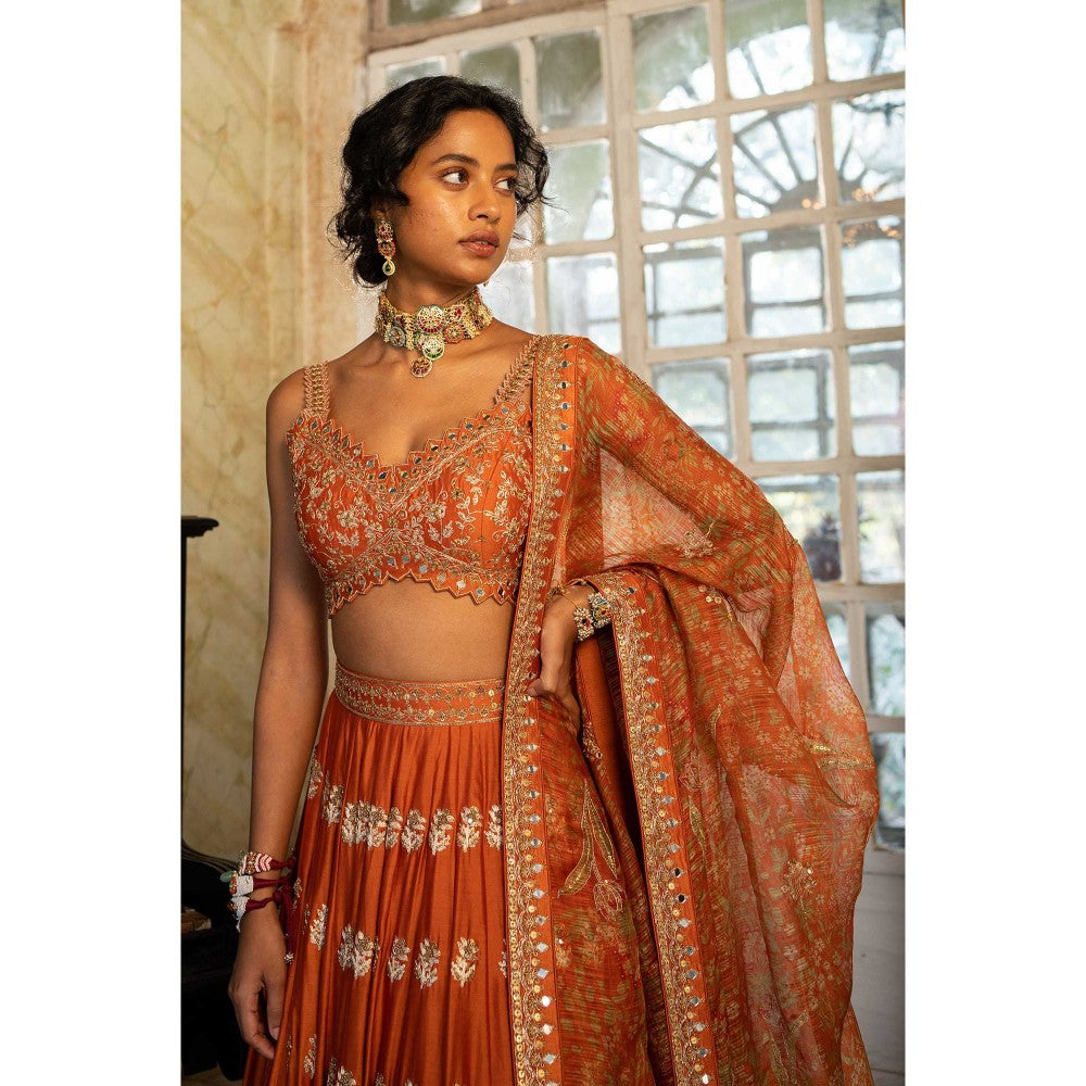 Paulmi & Harsh Nimrit Rust Lehenga with Choli and Dupatta