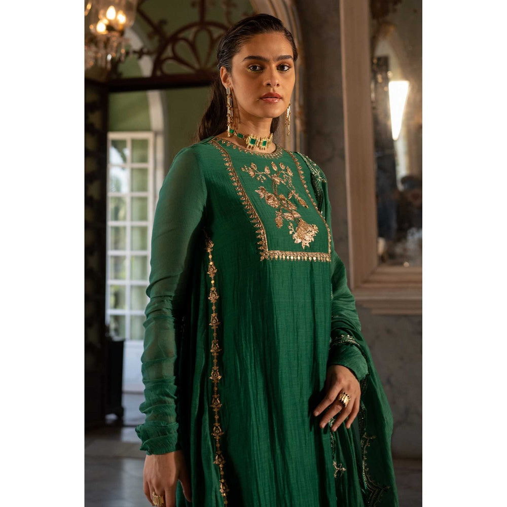 Paulmi & Harsh Women Green Chanderi Round Neck Kurta with Palazzo and Dupatta