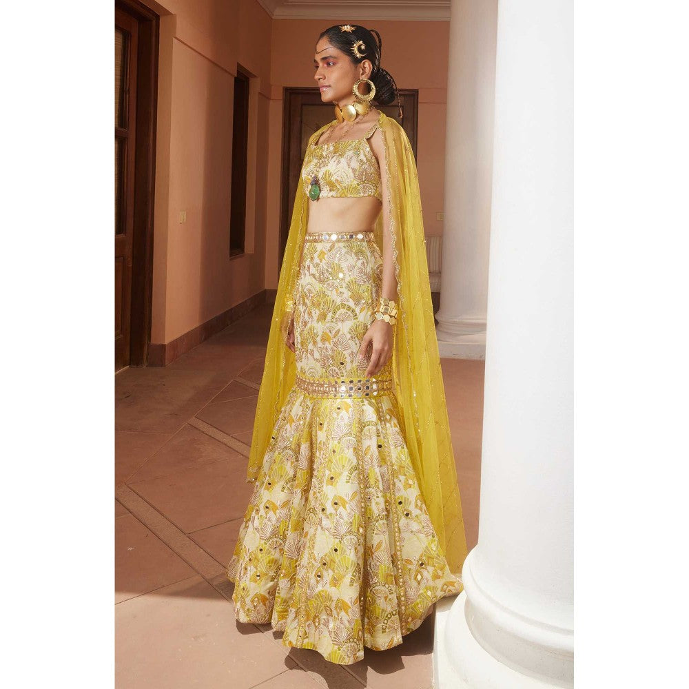 Paulmi & Harsh Lorraine Yellow Lehenga with Choli and Dupatta