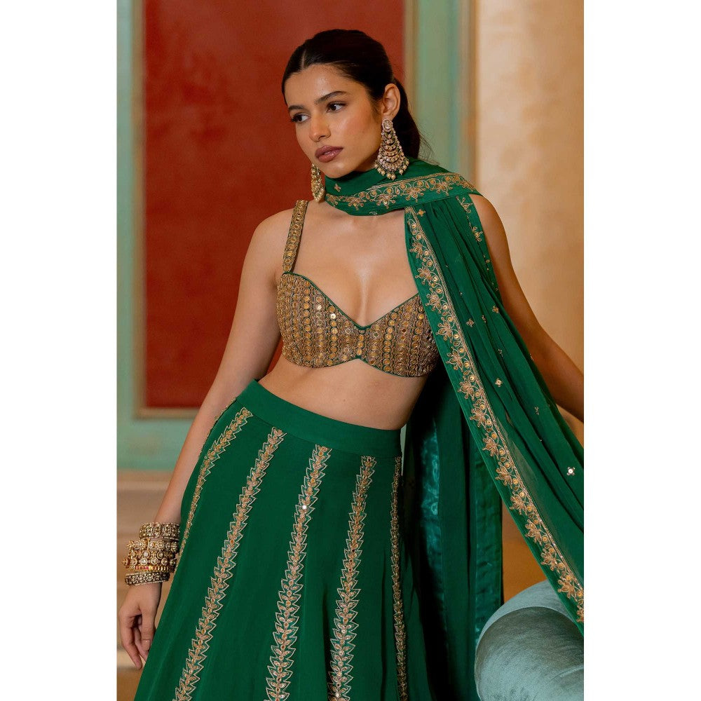 Paulmi & Harsh Kimiko Green Lehenga with Choli and Dupatta
