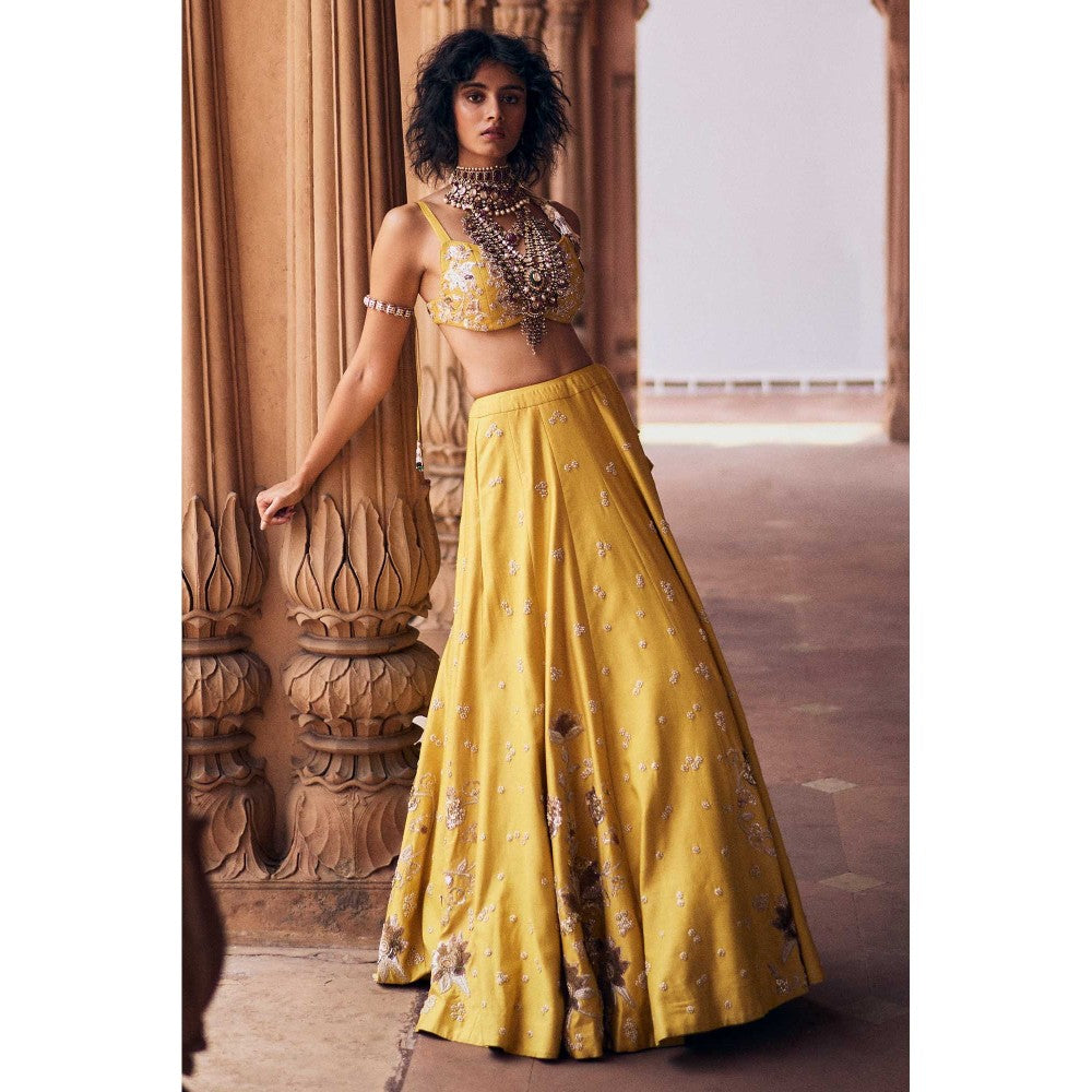 Paulmi & Harsh Sage Yellow Lehenga with Choli and Dupatta
