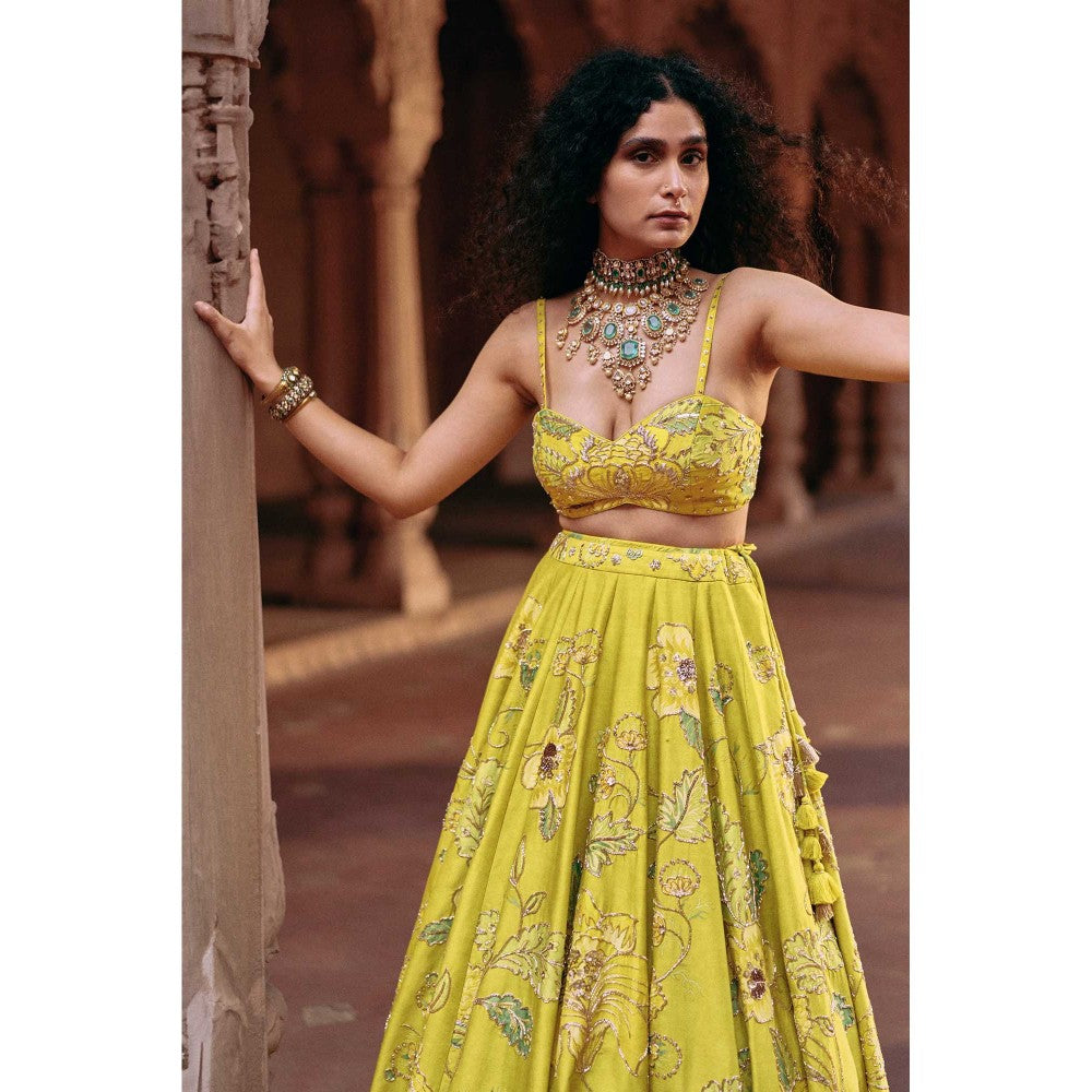 Paulmi & Harsh Rose Yellow Lehenga with Choli and Dupatta