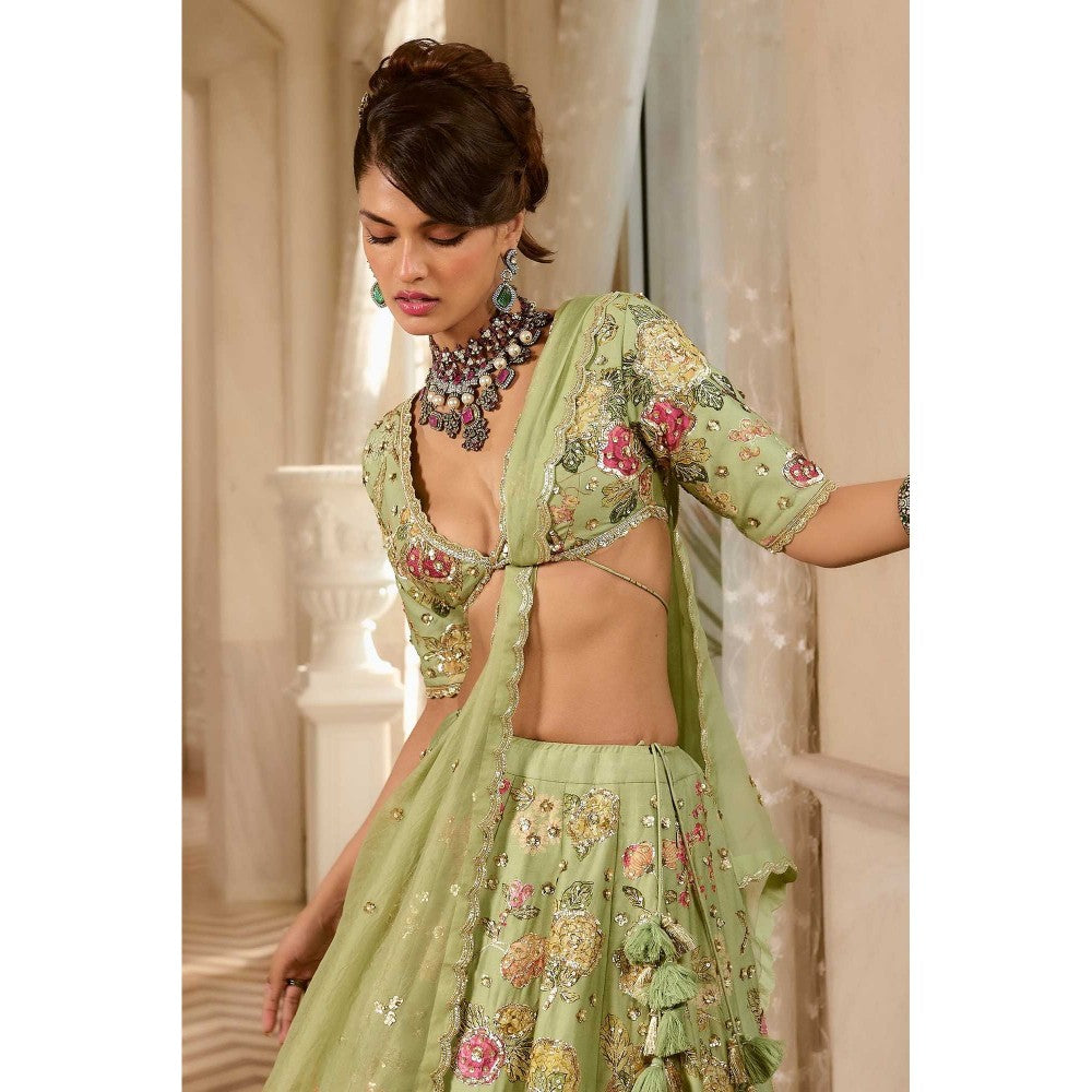 Paulmi & Harsh Aphrodite Green Lehenga with Choli and Dupatta