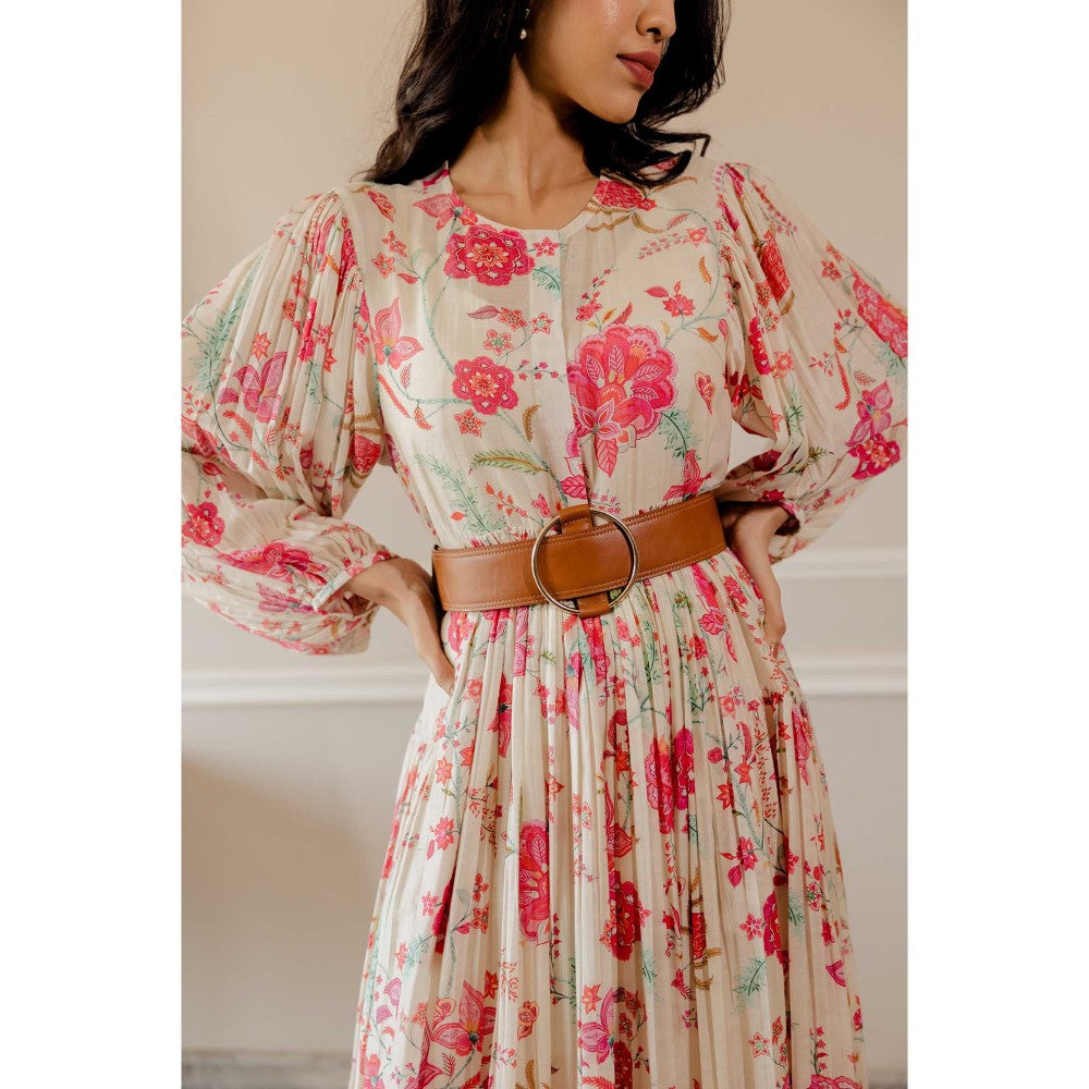 Paulmi & Harsh Haya Off White Printed Maxi Dress With Inner