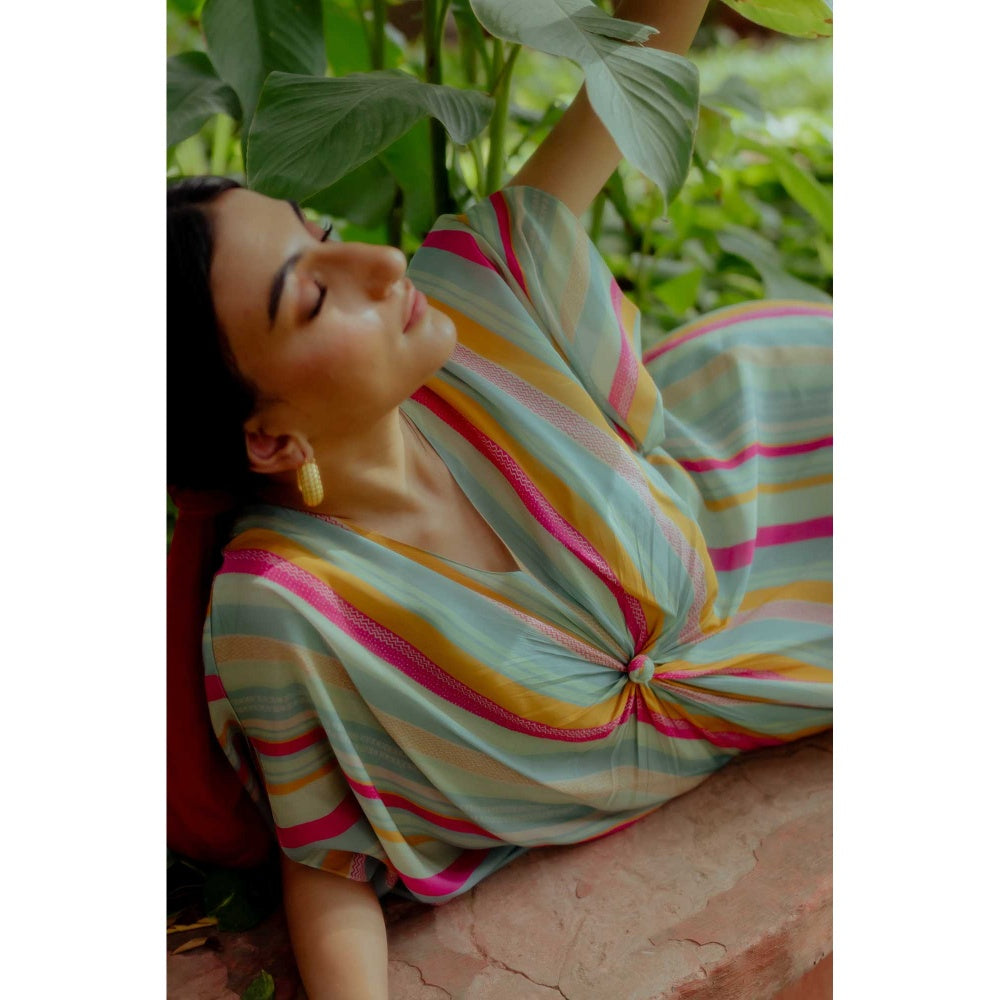 Paulmi & Harsh Jemimah Multi Coloured Striped Kaftan Dress With Slip